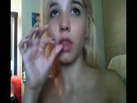 Webcam slut teen tastes her own cum